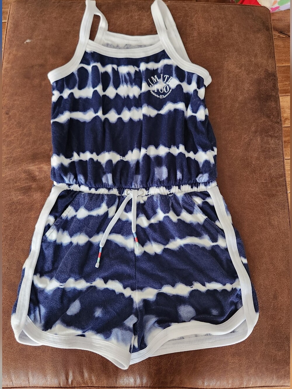Limited Too Navy & White Tie-Dye Girls Terrycloth Romper